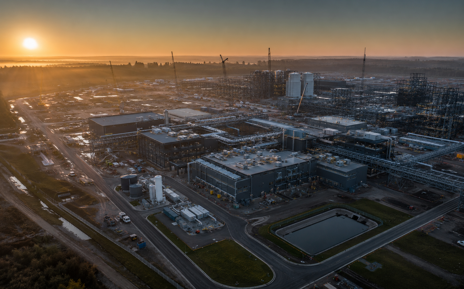 Mission-critical infrastructure campus with power, cooling, and construction systems